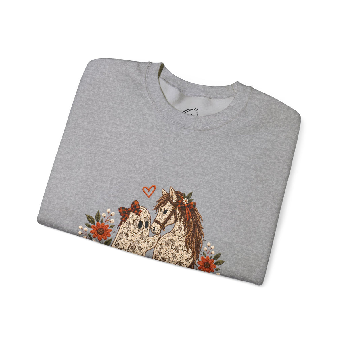 Leopard Print Horse & Dog Crewneck Sweatshirt | Autumn Pumpkins Floral