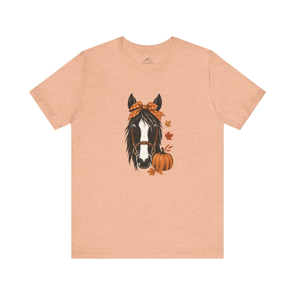 Autumn Horse Pumpkin T-Shirt | Fall Leaves Bandana Horse Tee