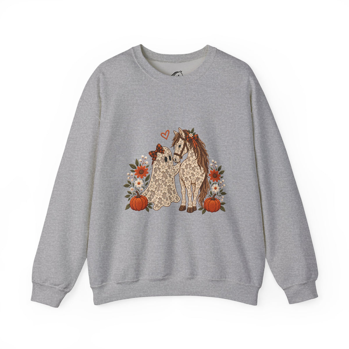 Leopard Print Horse & Dog Crewneck Sweatshirt | Autumn Pumpkins Floral