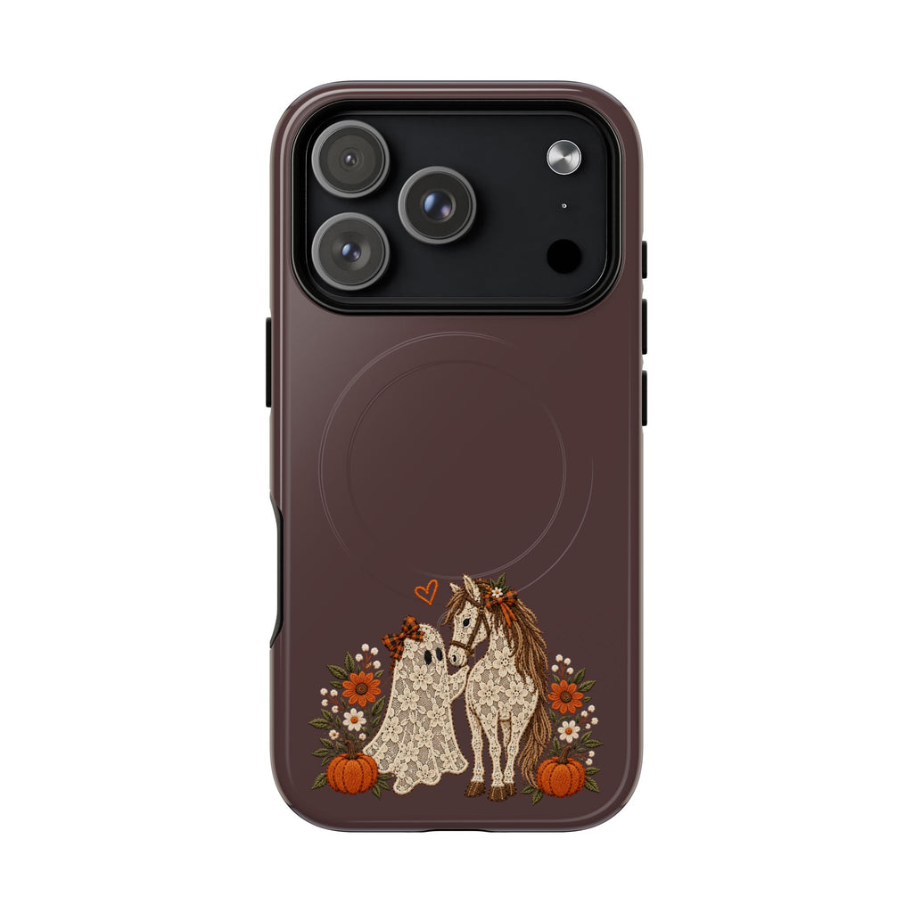 Boho Horse Couple Phone Case | Tough Magnetic Case, Fall Floral Pumpkin