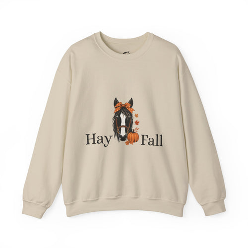 Autumn Hay Horse Sweatshirt — Fall Pumpkin & Falling Leaves Crewneck