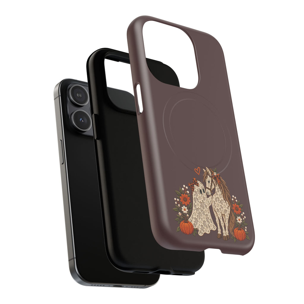 Boho Horse Couple Phone Case | Tough Magnetic Case, Fall Floral Pumpkin