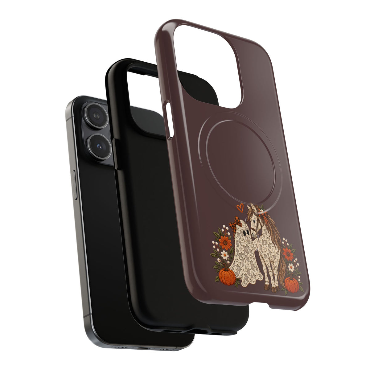 Boho Horse Couple Phone Case | Tough Magnetic Case, Fall Floral Pumpkin