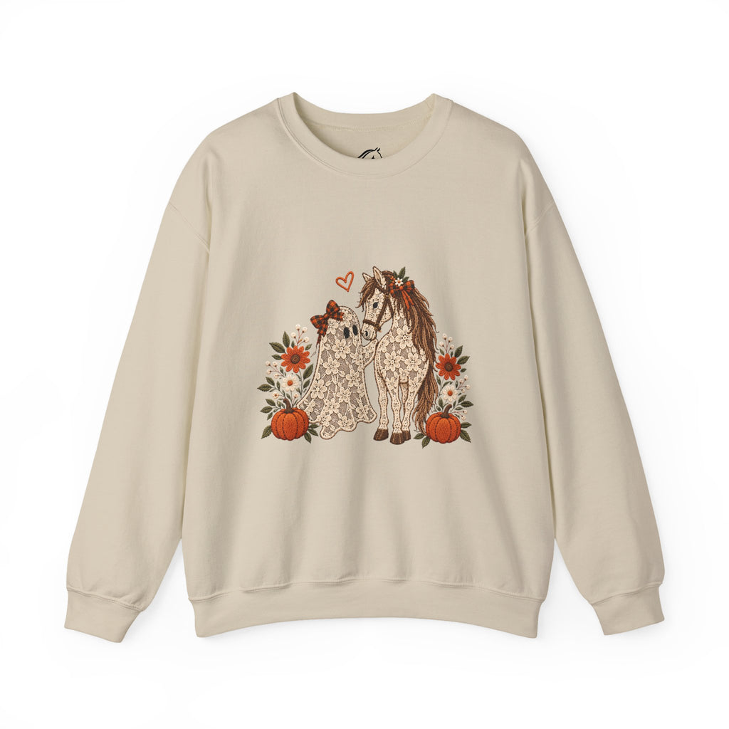 Leopard Print Horse & Dog Crewneck Sweatshirt | Autumn Pumpkins Floral