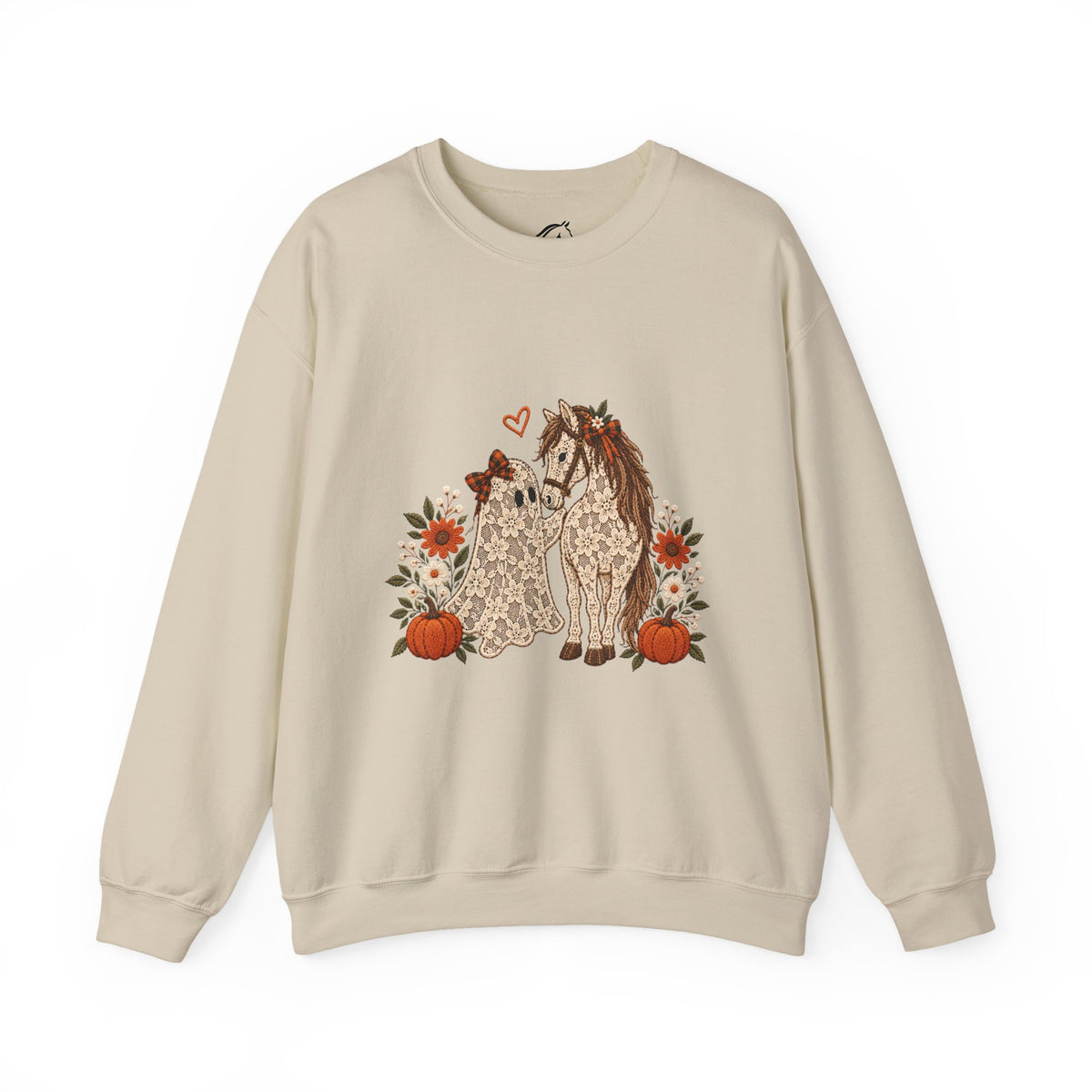 Leopard Print Horse & Dog Crewneck Sweatshirt | Autumn Pumpkins Floral