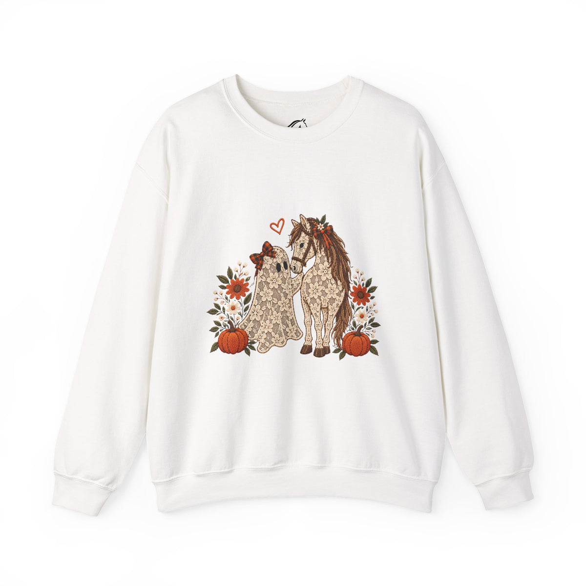 Leopard Print Horse & Dog Crewneck Sweatshirt | Autumn Pumpkins Floral