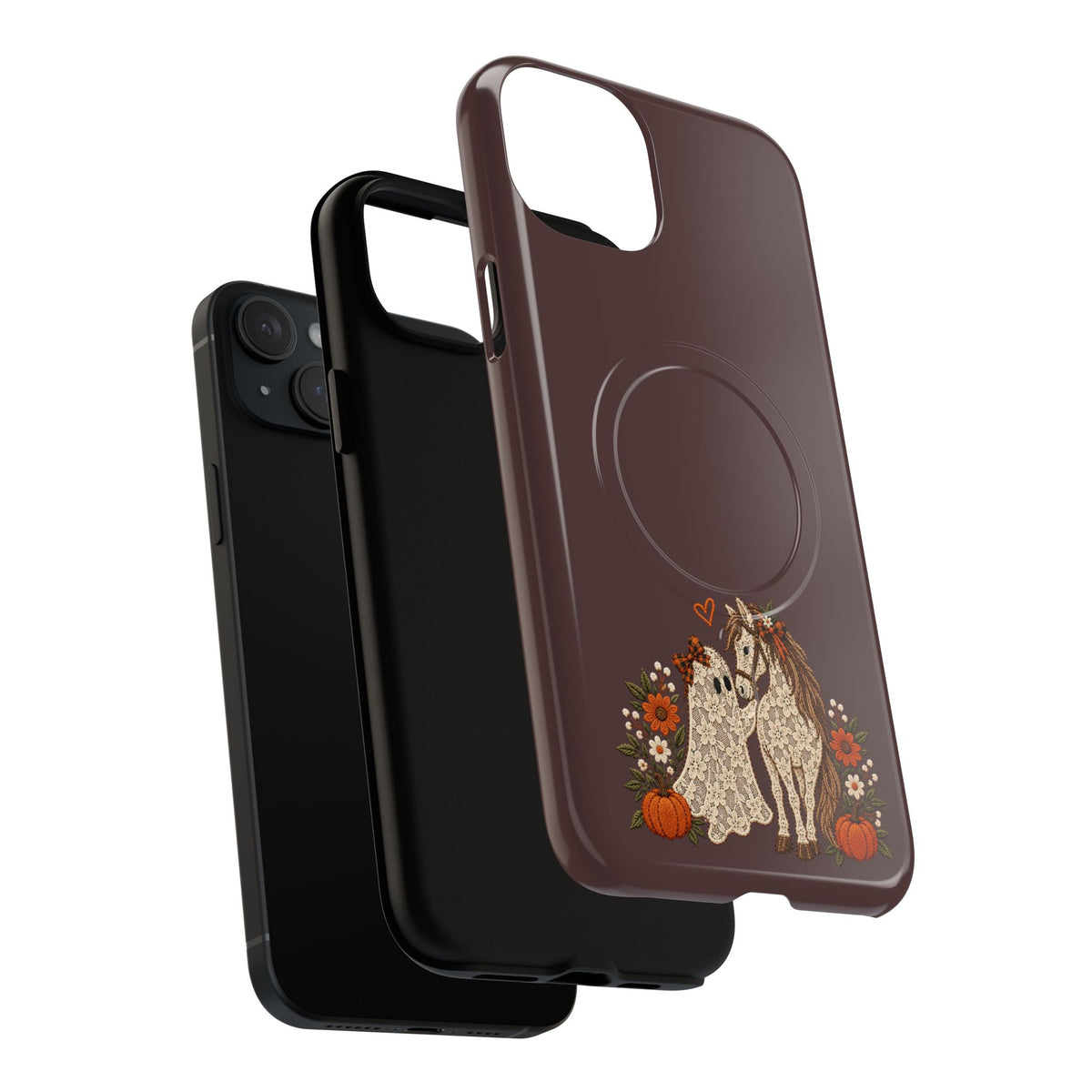 Boho Horse Couple Phone Case | Tough Magnetic Case, Fall Floral Pumpkin