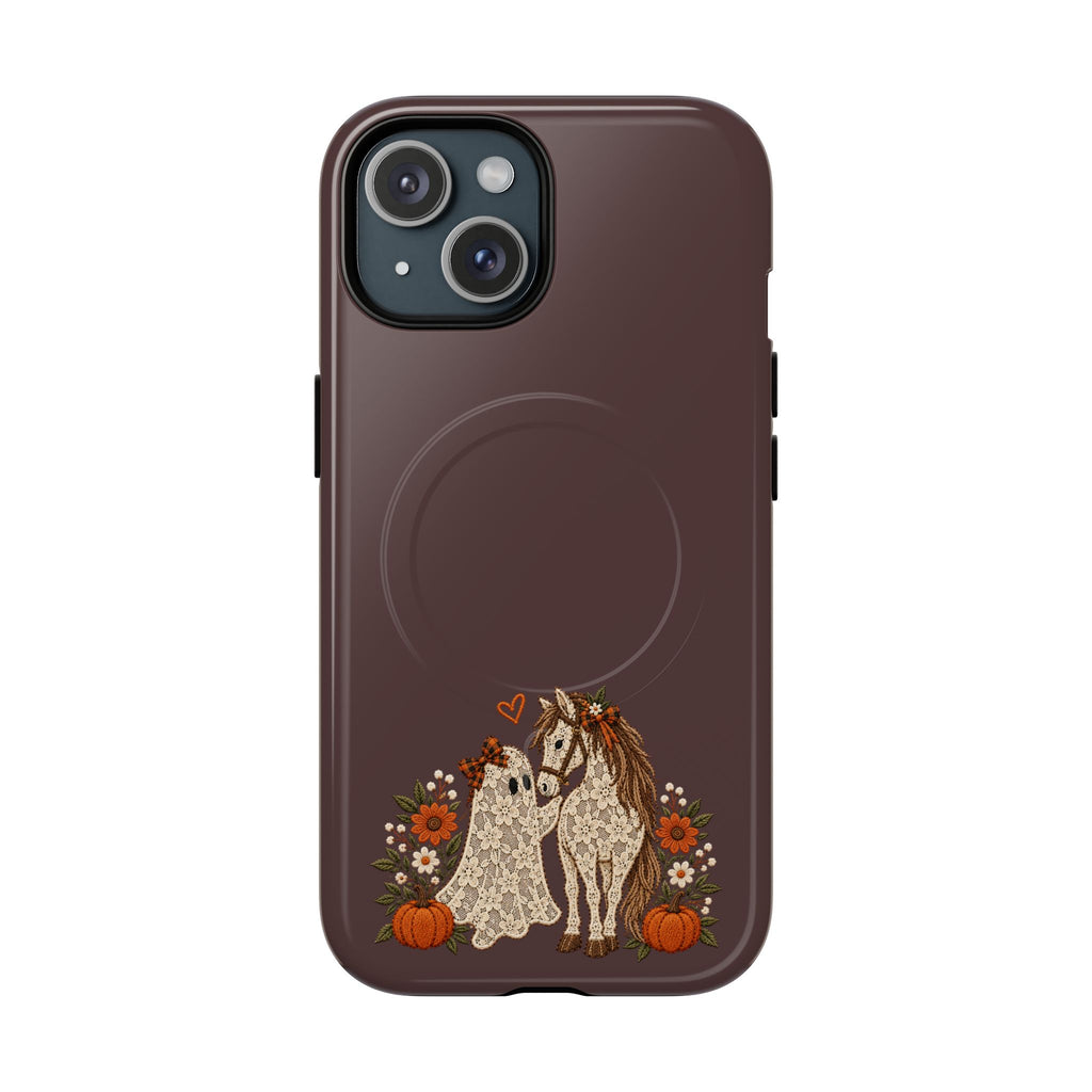 Boho Horse Couple Phone Case | Tough Magnetic Case, Fall Floral Pumpkin